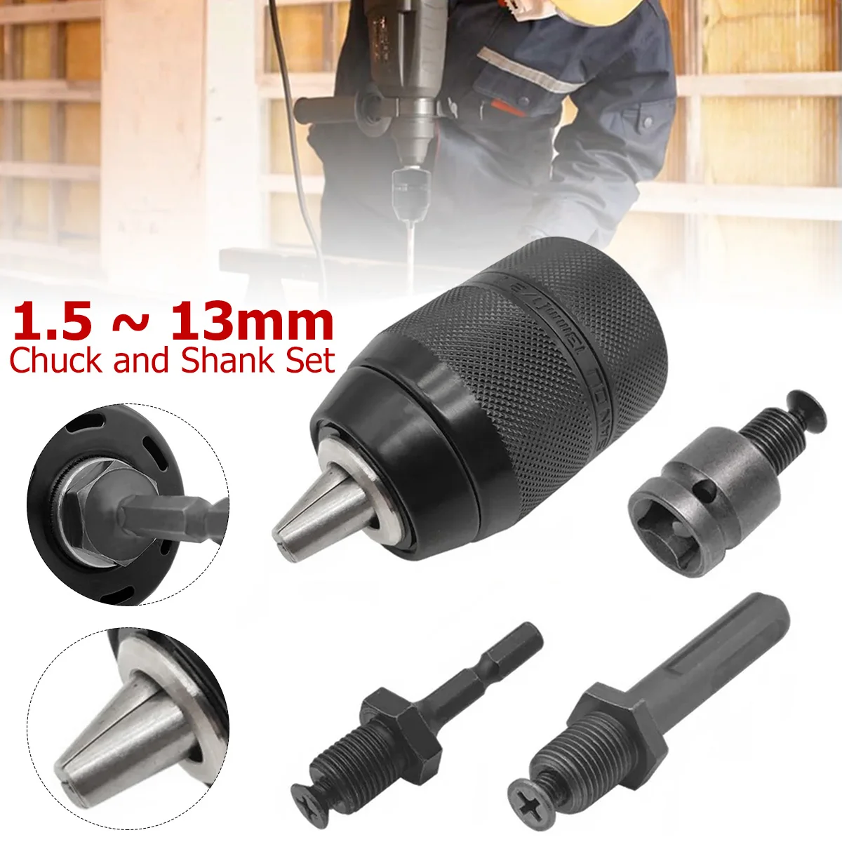 

Бесключевой патрон для дрели самозатягивающийся адаптер для сверл металлический инструмент сверхпрочный металлический 1/2-20UNF быстросменн...