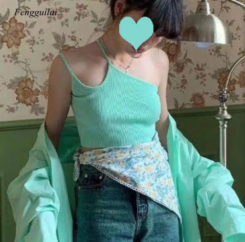 

Fashion Multi Candy Color Sweet Style Summer Short Women Slim Twill Knitted Vest Tops