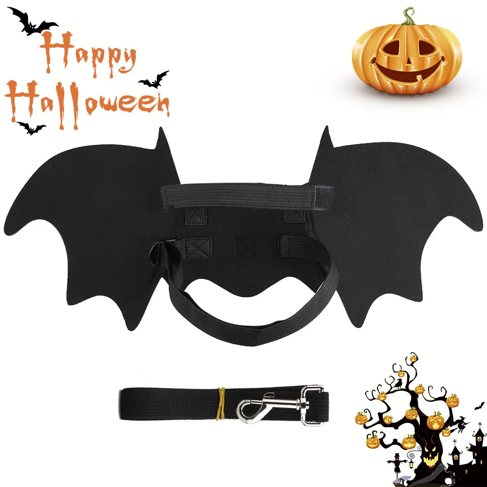 Животное щенок Кошка костюм летучей мыши с поводком собаки Хэллоуин косплей