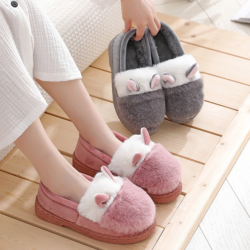 

Kawaii Women Indoor Slippers Winter Warm Home Floor Cotton Shoes Autumn Rabbit Confinement Non-slip Slipper New 2022