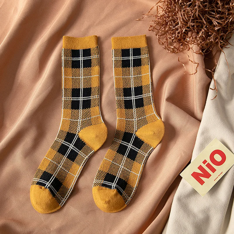 

Plaid Crew Women Sock Japanese Ladies Socks Green Unisex Casual Warm Cotton Soft Striped Girls Autumn Winter Vintage Skarpetki