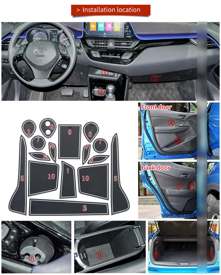 Для Toyota CHR 2017 2018 2019 противоскользящая резиновая подушка для чашки дверной коврик