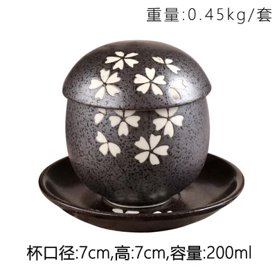 

Hot sale 200ml Japanese egg steaming bowl three piece set of ceramic and wind tableware underglaze egg cup multi color egg steam