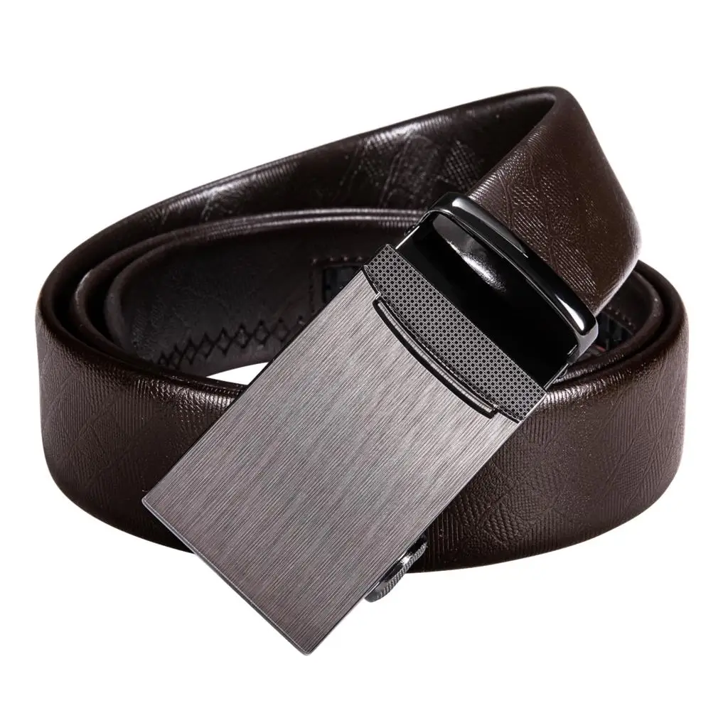 Роскошные серебряные автоматические пряжки мужские ремни коричневый воловья