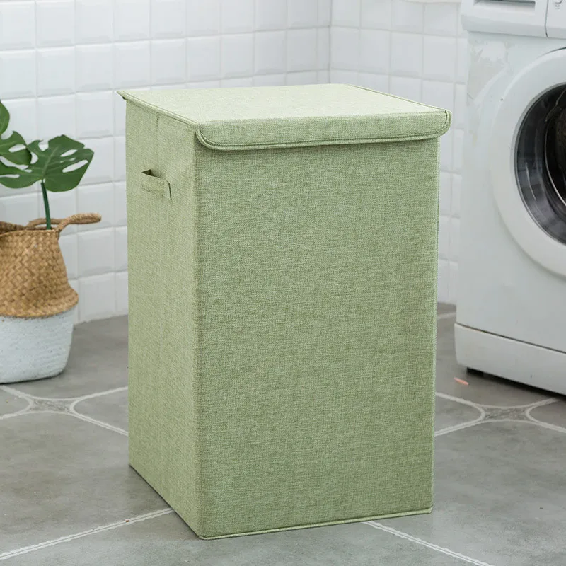 

Cotton Linen Laundry Basket With Cover Large Capacity Bathroom Storage Basket Household Collapsible Waterproof Laundry Hamper