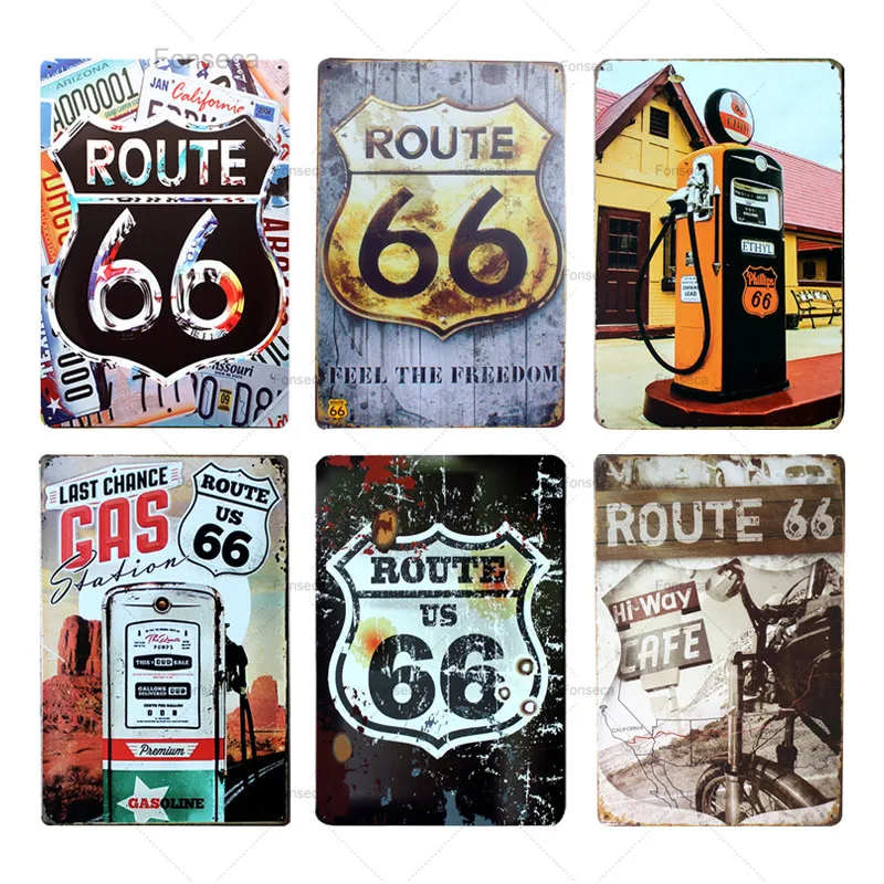 Ретро Металлические оловянные вывески Route 66 Декор для дома автомобиля отеля