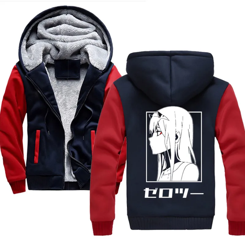 

Zero Two Black Hoodies Men 2020 Winter Jacket Fashion Thick Men's Hooded Sweatshirt Male Warm Sportswear Tracksuits Mens Coat