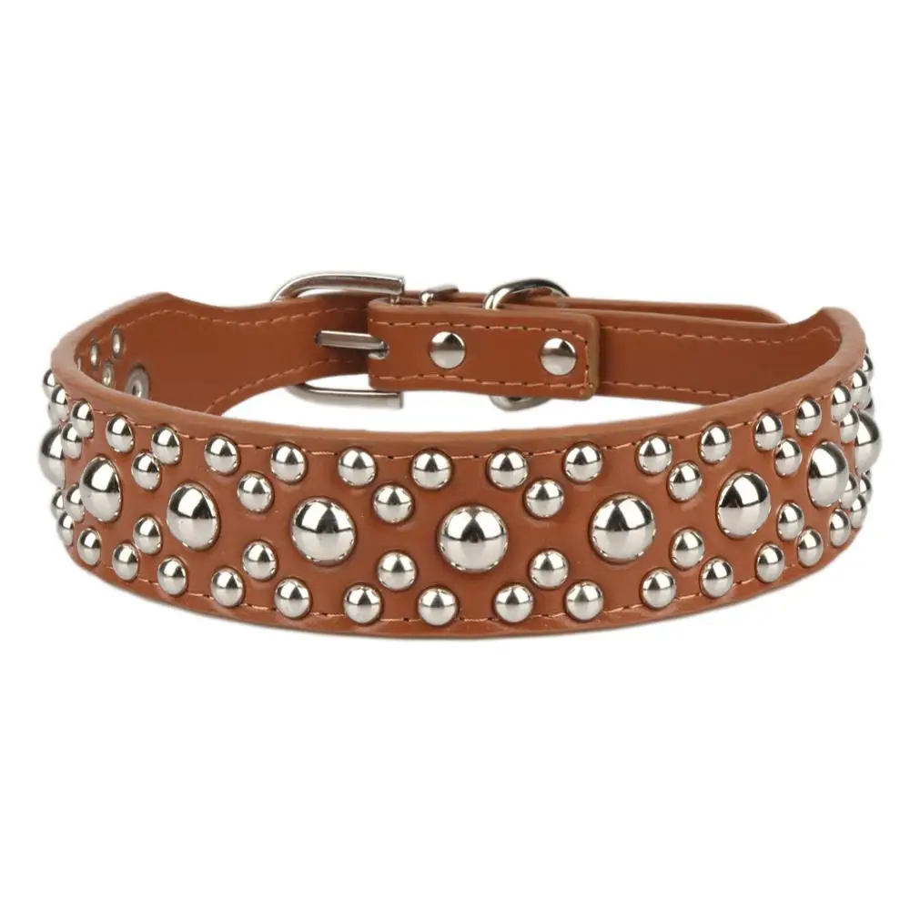 Большой Породистая собака воротник круглые заклепки из украшенной шипами ПУ