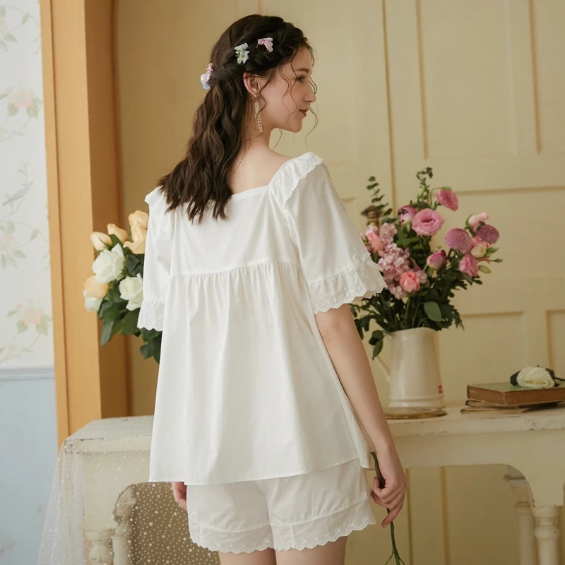 Милые Короткие хлопковые Пижамные комплекты для девочек Домашняя одежда Милая с