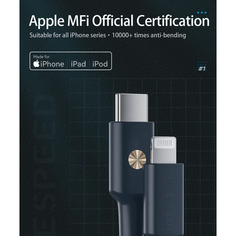 Кабель MOVESPEED с MFi USB Type C на Lightning для iPhone 13 Mini Pro Max 8 PD 18 Вт 20 кабель быстрой зарядки и