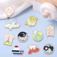 creative trendy cartoon airplane ship vehicle oil drop lapel brooch badge pin denim bag gift men women fashion jewelry decorate