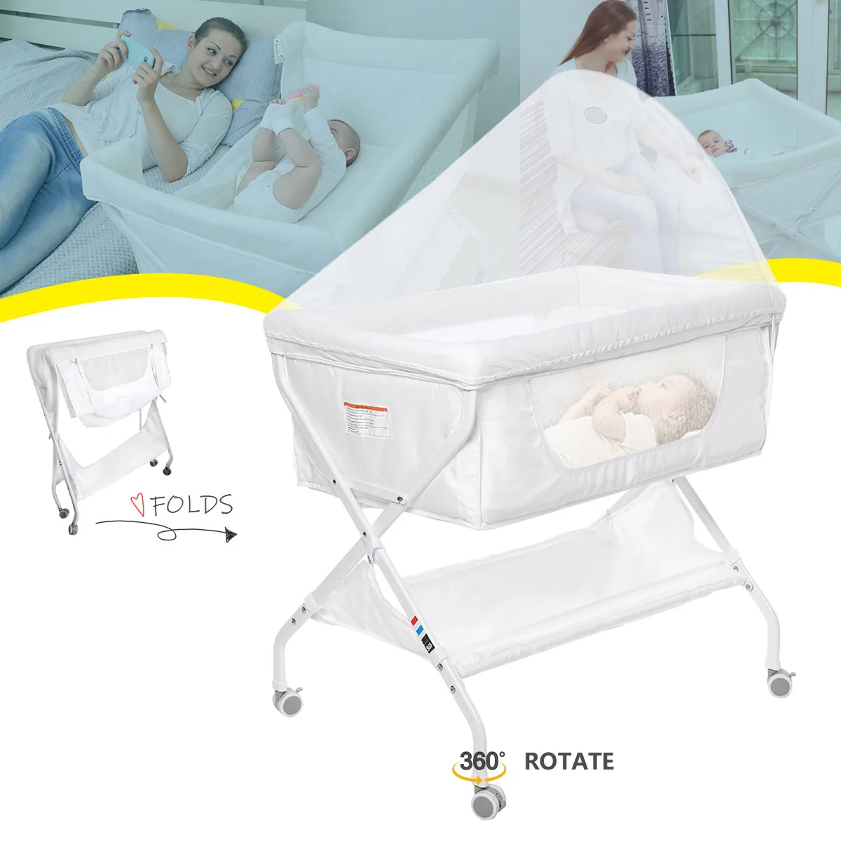 

Большая безопасная детская кроватка для новорожденных, легкая складная Мобильная кровать для путешествий, детской кроватки