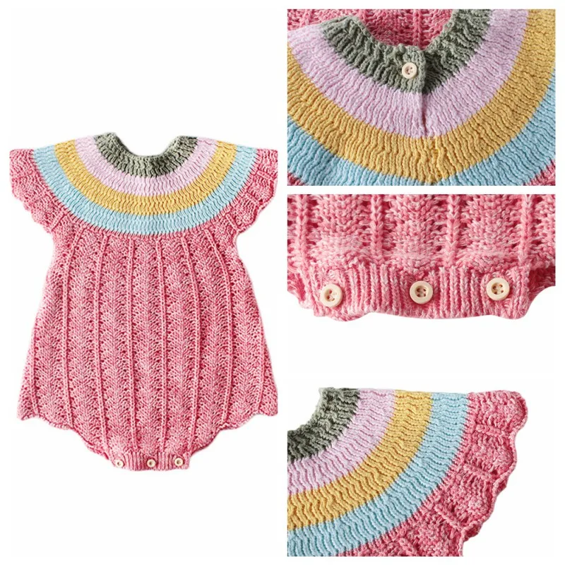 

Knitted Baby Clothing Newborn Infant Romper Cotton Woolen Rainbow Princess newborn Baby Girl Rompers Infant Girl JumpsuitS27