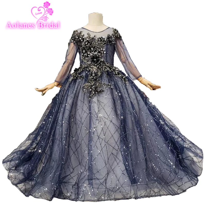 2019 г. Синие блестящие платья для девочек держащих букет невесты на свадьбе