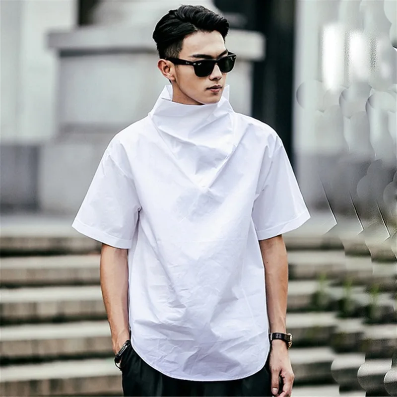

Hot Sale Men's Clothing 2021 Summer New Men's High-neck Short-sleeved Shirt Fashion Casual Personality Original Design Loose Men