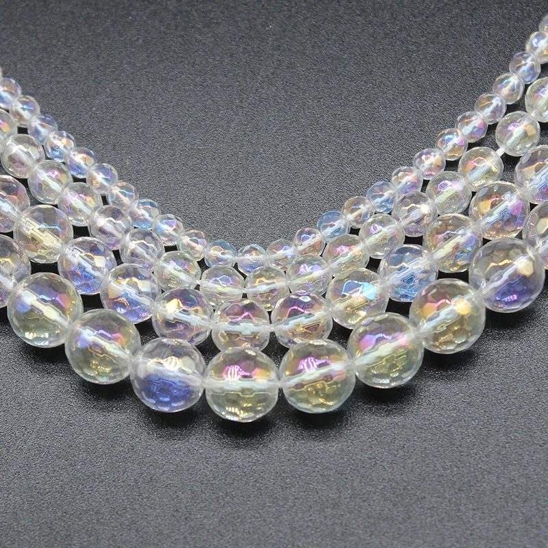 

Faceted AB Color Transparent Clear Crystal Stone Beads For Jewelry Making DIY Bracelet Smooth Round Loose Beads 4/6/8/10/12MM