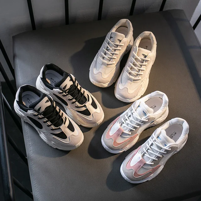 

2021 New spring Sneakers Women Thick Bottom Daddy Shoe Thick Bottom Round Toe Breathing Leisure Female Vulcanize Shoes