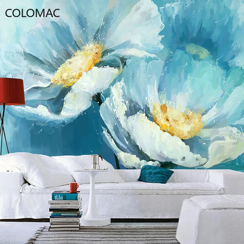 

Colomac Custom 3d Wall Blue Flower European Style Living Room Bedroom Hand-painted Oil Painting Wallpaper Dropshipping