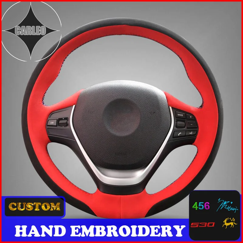 Holder for BMW F30 320i 328i 320d F20 F87 E46 E60 E90 Suede Leather Custom Stitchwork Embroidery Steering Wheel Cover Top Layer