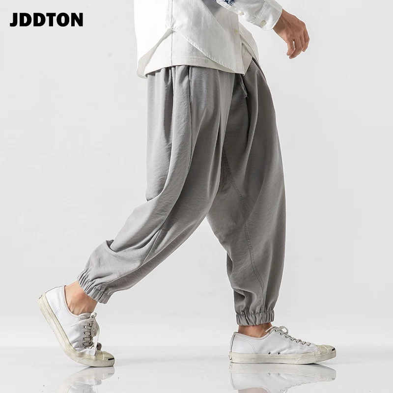 JDDTON Men Cross-pants Linen Pants Flax Hemp Loose Thin Male Fashion Casual Hip Hop Vintage Full Length Trouser Streetwear JE121 | Мужская