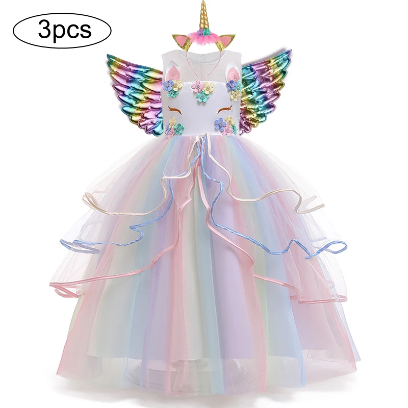 best baby dresses Christmas Girl Unicorn Rainbow Long Dress Flower Girl Wedding Party Princess Dress Lucky Baby Girls Birthday Dress Set 3-12 Year baby girl skirt