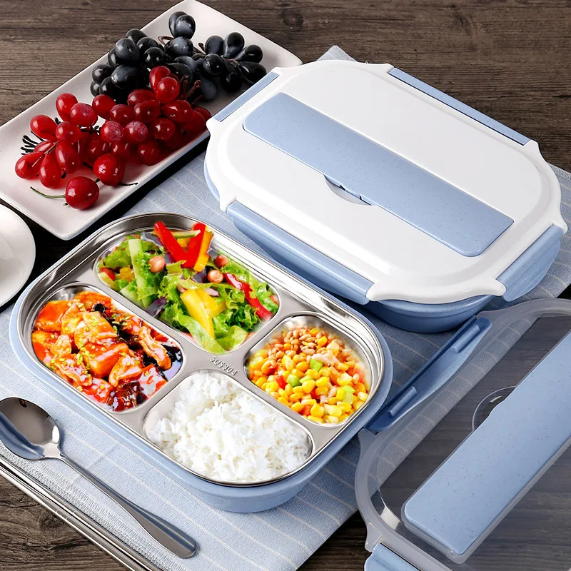 

High Quality 304 Stainless Steel Lunch Box With 4 Compartments Insulated Bento Box For Kids School Picnic Food Container