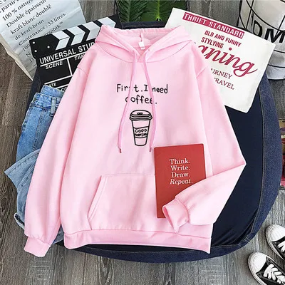 Candy color top first i need coffee casual hooded couple autumn/ winter sweater Unisex Cool leisure Fashion Harajuku sweatshirt | Мужская