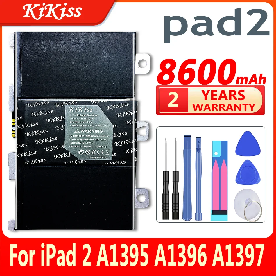 

KIKISS 8600mAh A1395 Battery for IPad 2 Ipad2 A1395 A1396 A1397 A1376 A1316 High Capacity + Free Tools