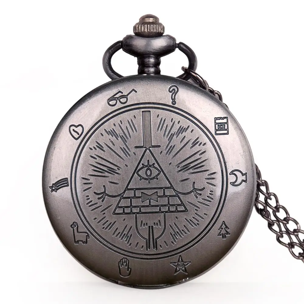 CF1171 Бронзовые винтажные часы Bill Cipher Гравити Фолз, кварцевые карманные часы, аналоговые в виде кулона, ожерелье для мужчин и женщин, детские часы с цепочкой - Цвет: CF1171