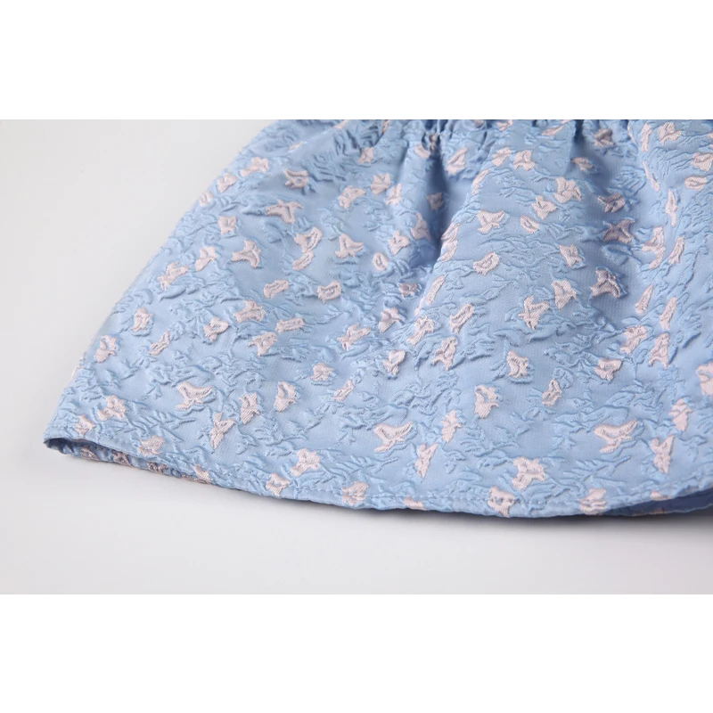 

Women Jacquard Bowknot V-neck Loose Dress Sweet Style Puff Sleeve Small Fresh Floral Print Cake Dress Girl Summer 2021 New Style