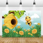 Laeacco детский мультфильм пчела зеленая трава Подсолнух мечта декор для вечеринки Фото фоны фотография фон