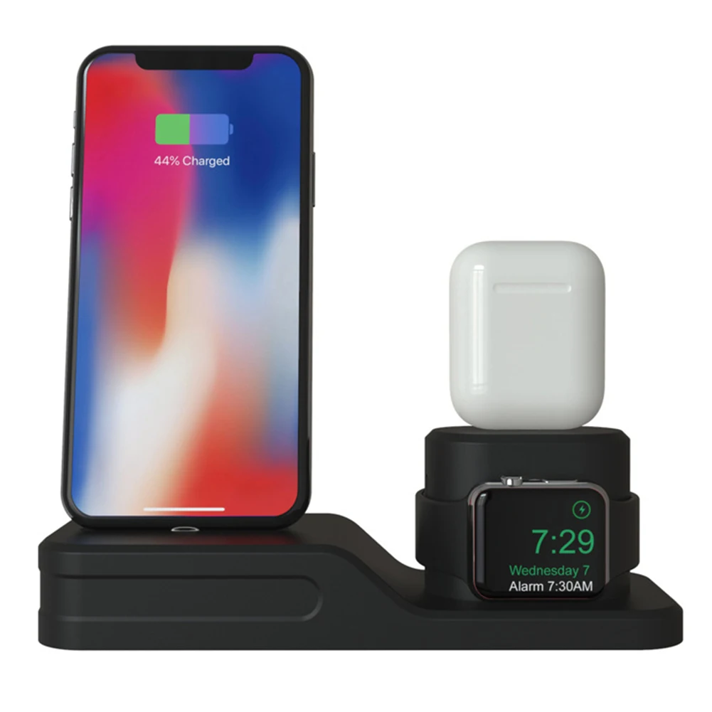Силиконовая док станция 3 в 1 держатель для iPhone X XR XS Max iWatch AirPods подставка
