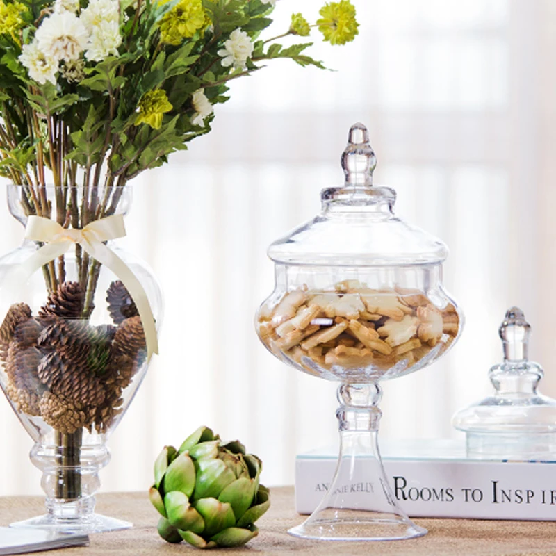 Европейская большая прозрачная банка для конфет стеклянный резервуар с крышкой