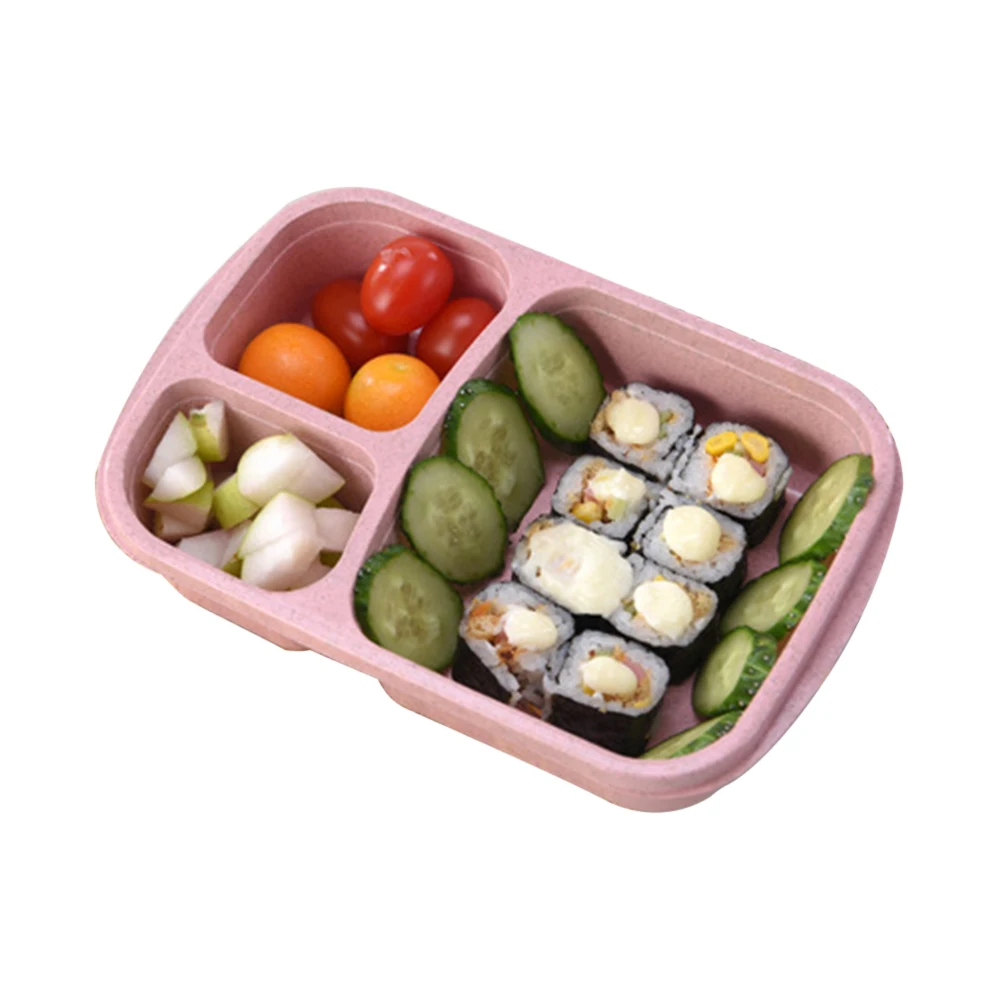 Портативный 3 сетки пшеничной соломы легкий Bento Коробки для обедов Еда контейнер