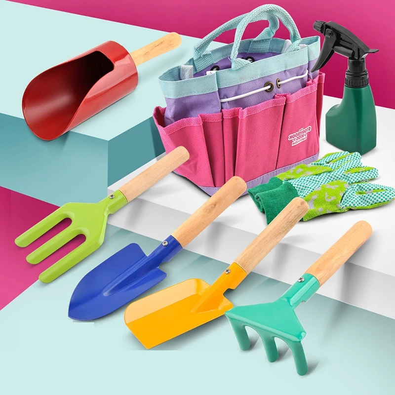 

FBIL-Childrens Gardening Set Kids Gardening Gloves Tool Bag Watering Can Trowel Rake Shovel Gardening Kit for Kids Boys Girls