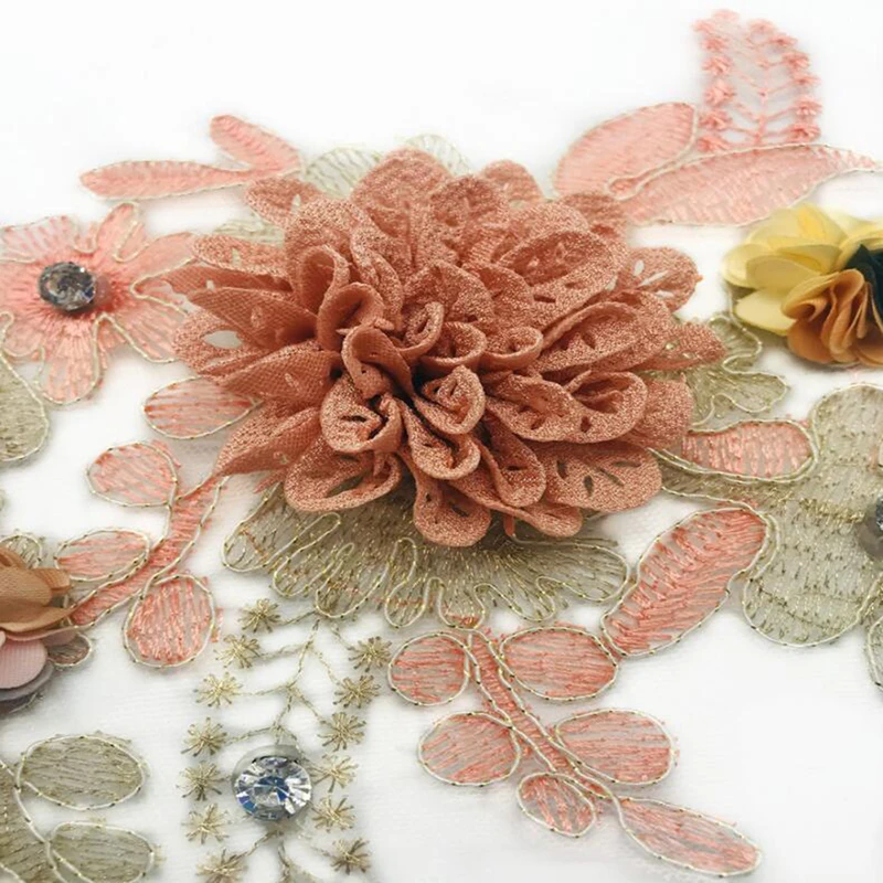 Летние вышитые бисером кружева ручной работы 3D тканевые наклейки цветок с