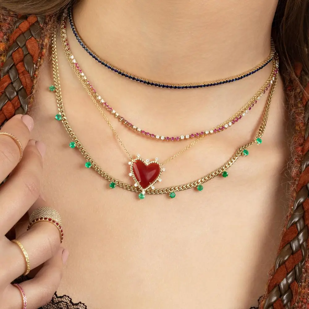 Золотая широкая цепочка Miami Cuban link модное ожерелье с зеленым и белым кубическим