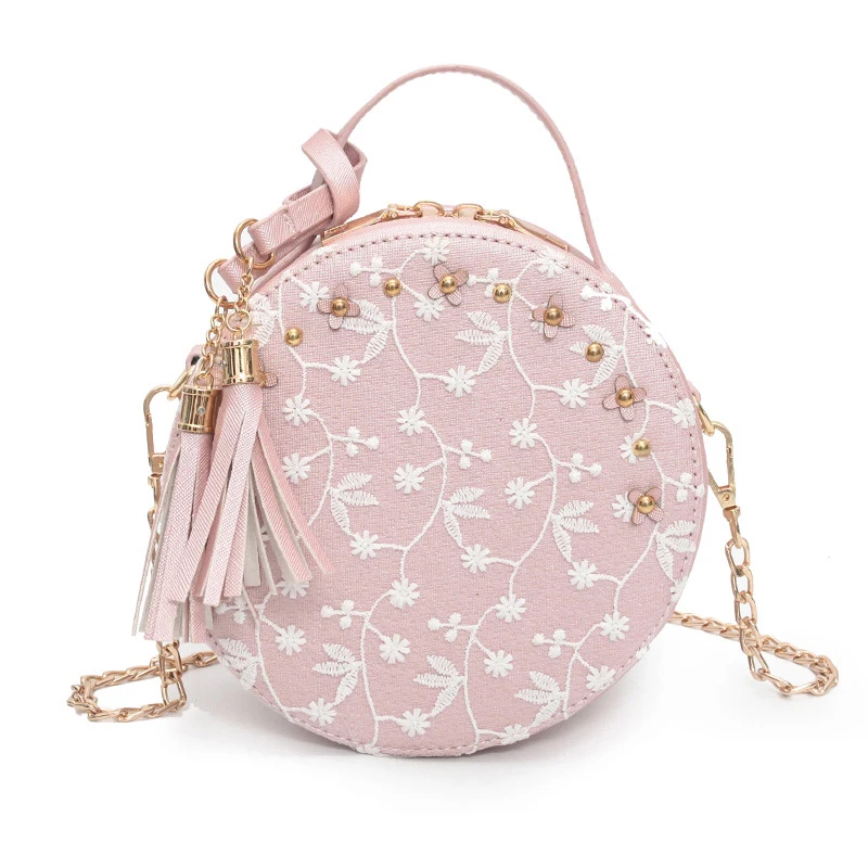 Милые кружевные круглые сумки высокое качество искусственная кожа женские через