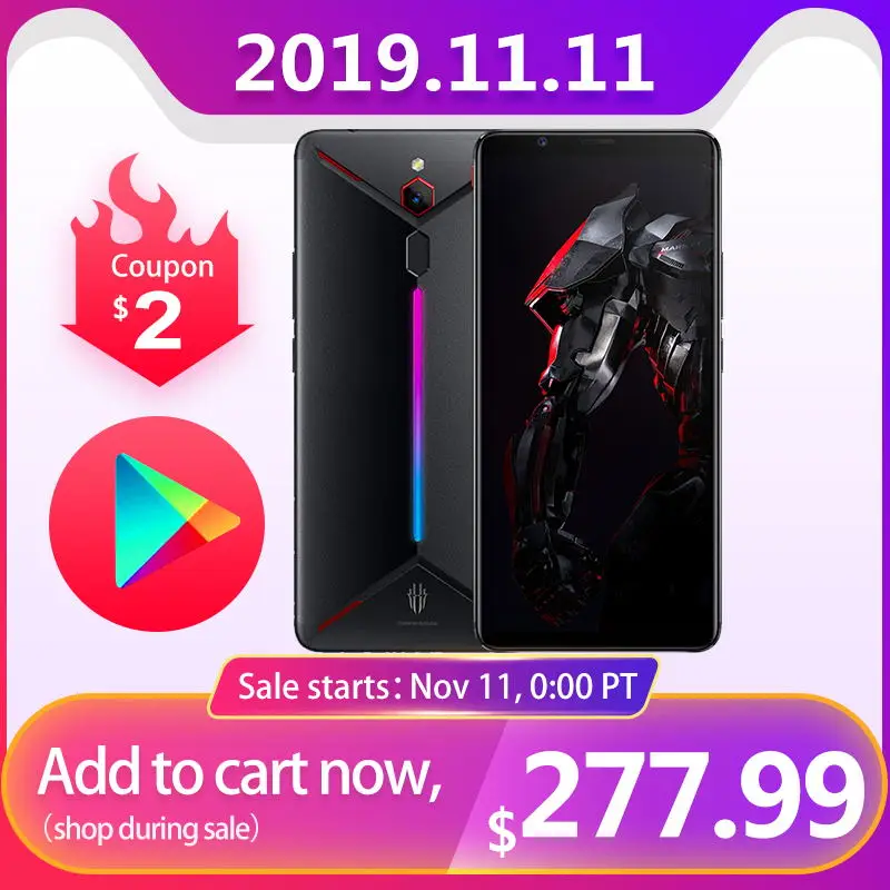 Мобильный телефон zte Nubia Red Magic Mars с глобальной ПЗУ, 6,0 дюймов, 6 ГБ ОЗУ, Android 9,0, восьмиядерный смартфон Snapdragon 845, 16 МП