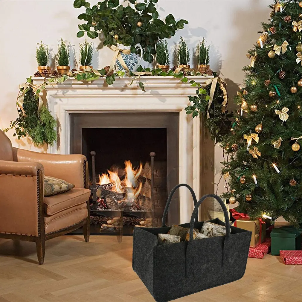 

Durable Non-woven Wood Fire Storage Bag Felt Double Handle Opening Shopping Bag Felt Wood Fire Storage Bag