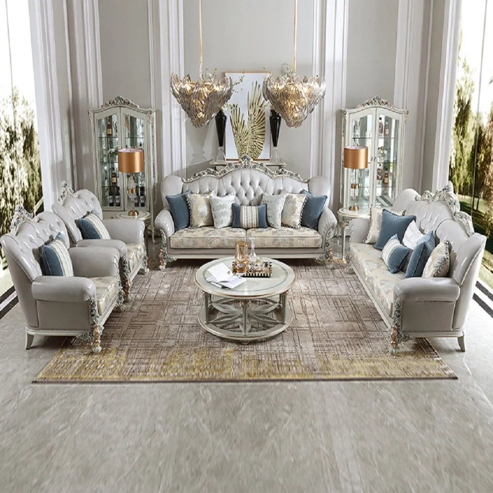 French light luxury leather sofa large family European living room high sense combination furniture set | Мебель