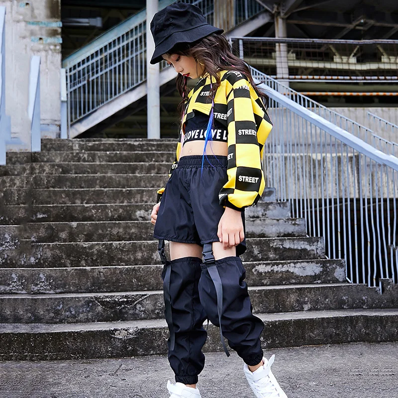 

Children Jazz Dance Costumes Kids Hip Hop Dance Performance Clothing Lattice Shirt And Black Pants Street Dancewear Costume