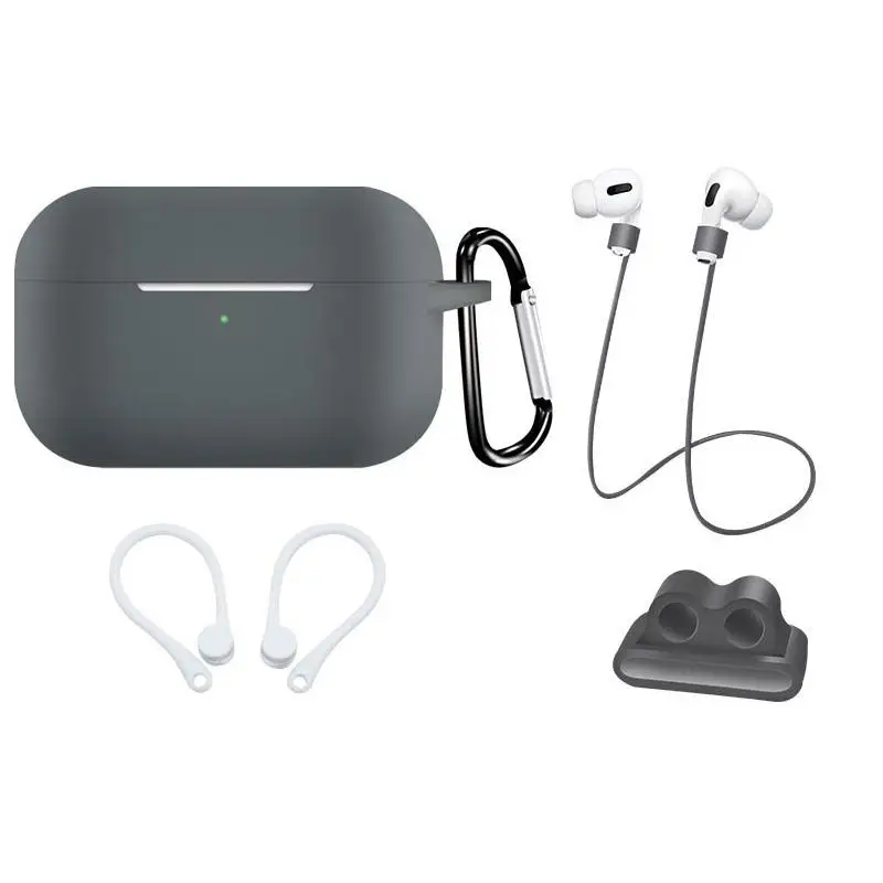 5 в 1 защитный чехол для наушников AirPods Pro Мягкий силиконовый + карабин ремень