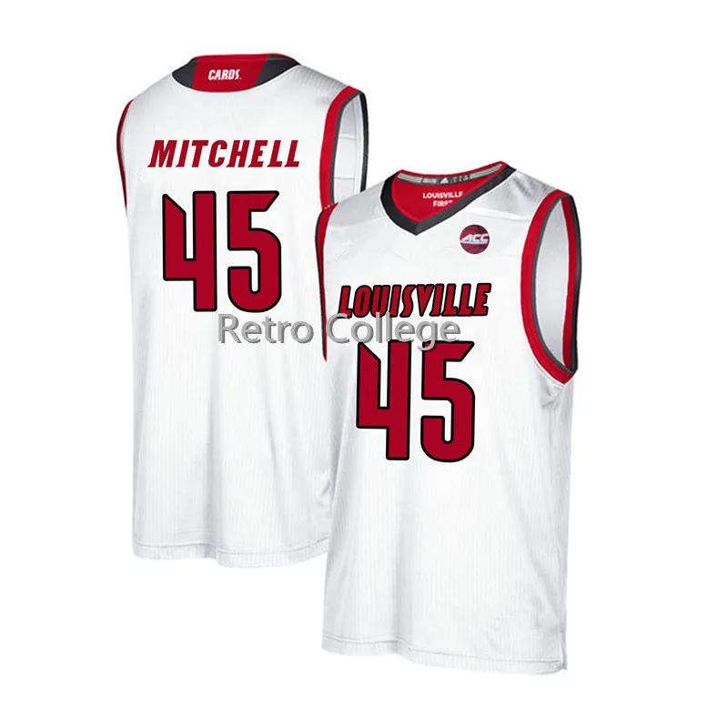Джерси Donovan Mitchell #45 Louisville Мужская с ремешком назад модель 100% Сшитый баскетбольный