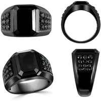 ofertas high quality geometric black rhinestone crystal zirconium male alloy ring for men party jewelry accessories