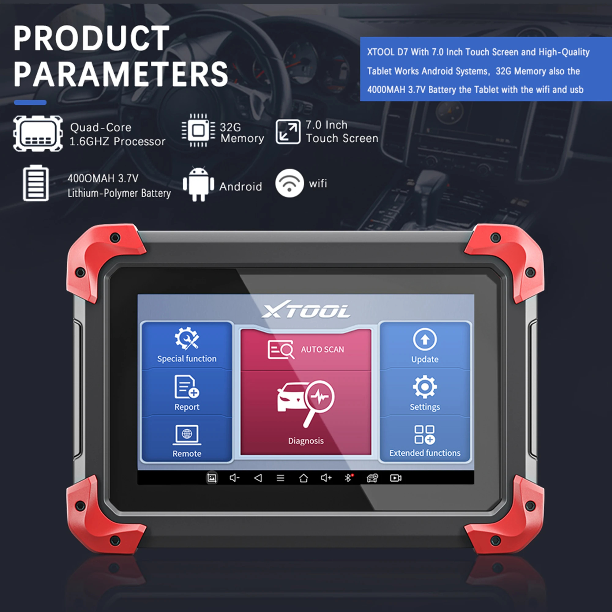 Диагностический сканер XTOOL D7 OBD2 автомобильный диагностический инструмент с
