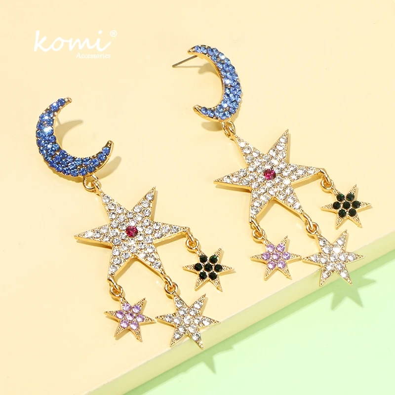 Коми богемный стиль звезды луна Кристалл Висячие серьги блестящие красочные