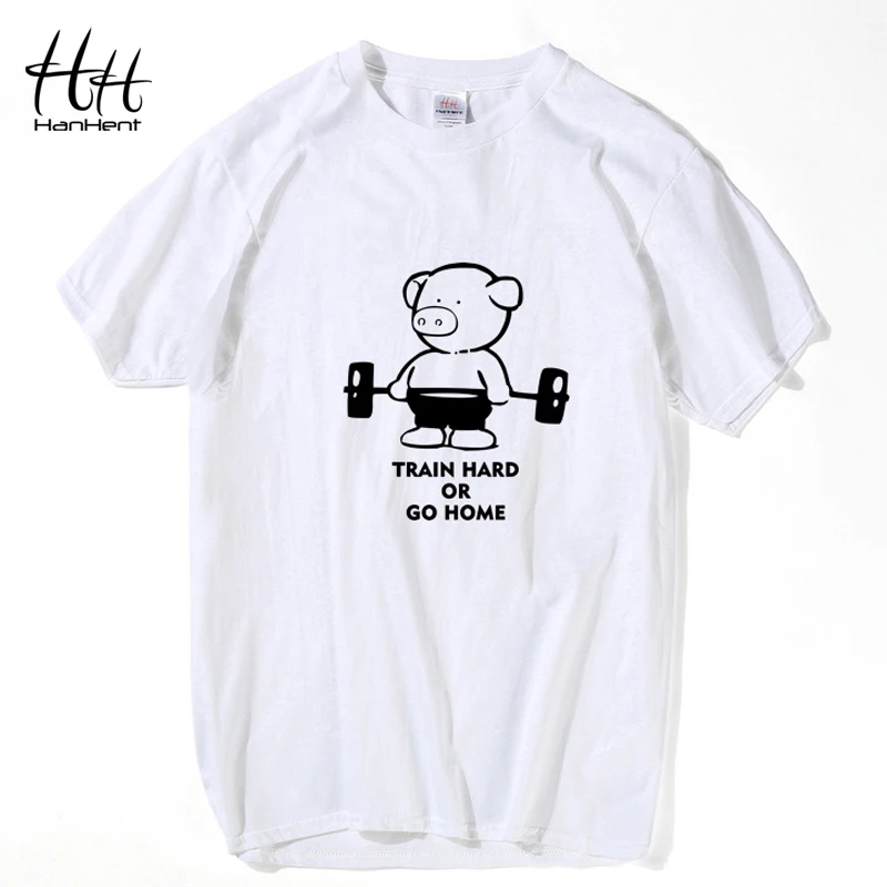 HanHent Футболка с принтом свиньи для фитнеса мужская хлопковая Повседневная