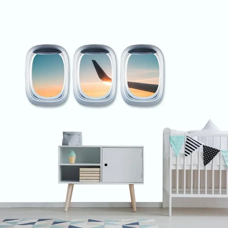 3 шт. пейзаж обои Самолет Наклейка на стену ПВХ Настенная живопись чехол с окошком