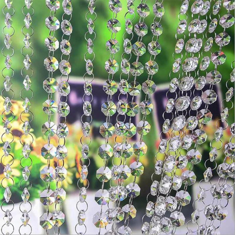 100 см Стеклянные хрустальные призмы 14 мм Восьмиугольные бусины цепочка для